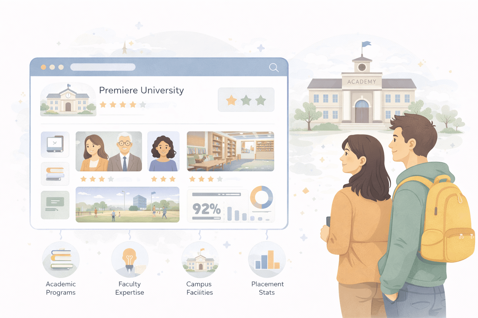 Institution profile connected to students, parents and educators