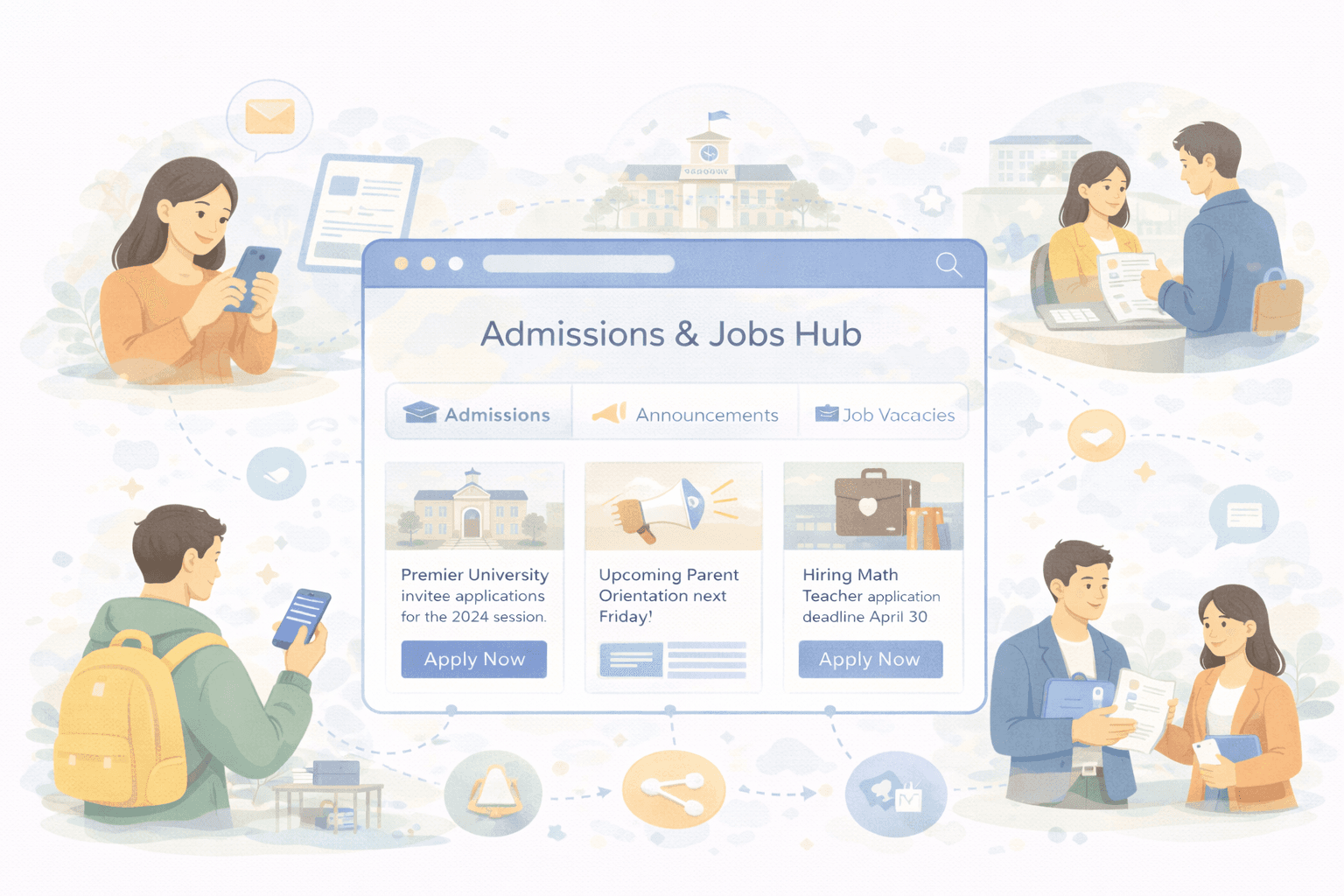 Centralised admissions and jobs hub for institutions and students